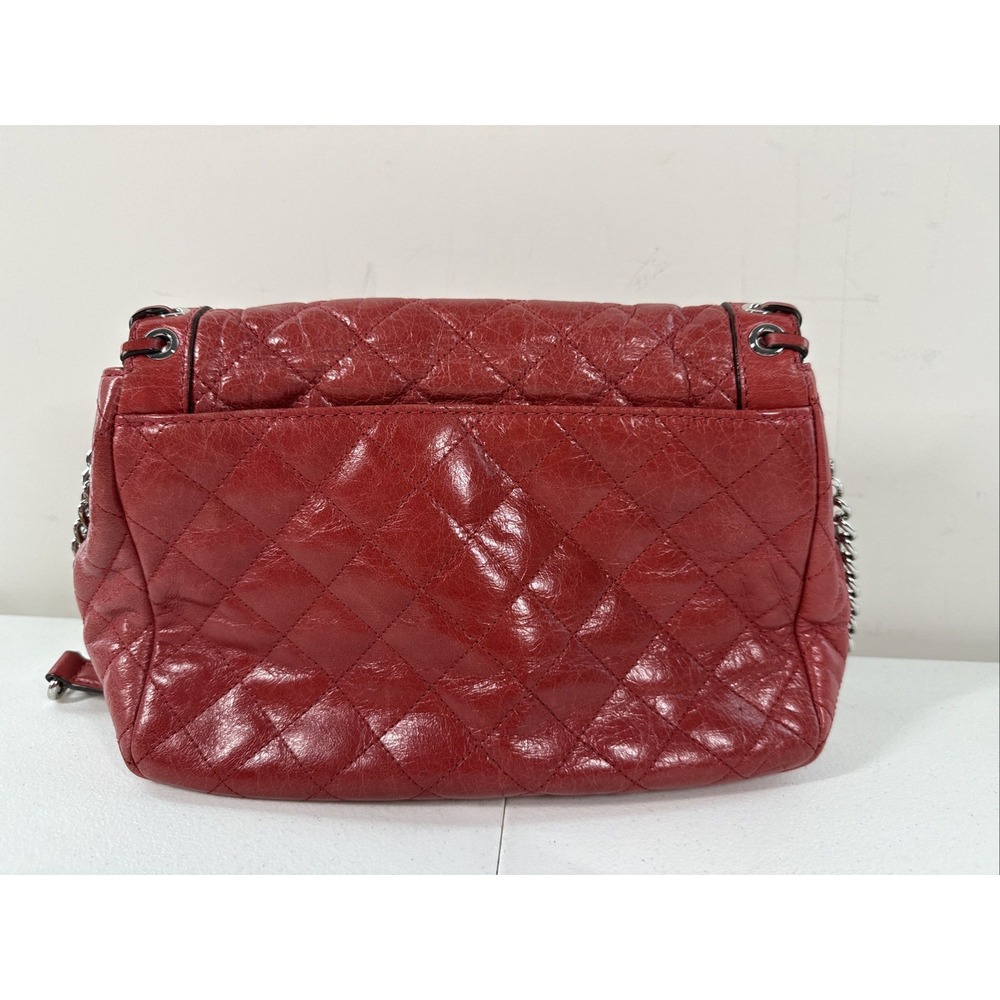 Michael Kors Hippie Grommet Sloan Large Quilted Shoulder Flap Handbag Red Silver - Picture 3 of 11